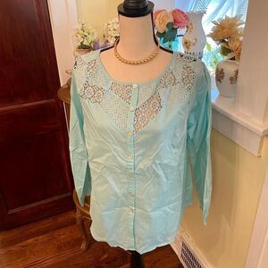 *Sundance* S Blue Cotton MOSAIC LACE BLOUSE